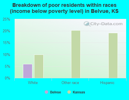 Breakdown of poor residents within races (income below poverty level) in Belvue, KS