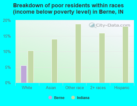 Breakdown of poor residents within races (income below poverty level) in Berne, IN
