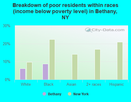 Breakdown of poor residents within races (income below poverty level) in Bethany, NY