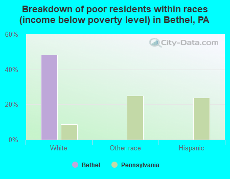 Breakdown of poor residents within races (income below poverty level) in Bethel, PA