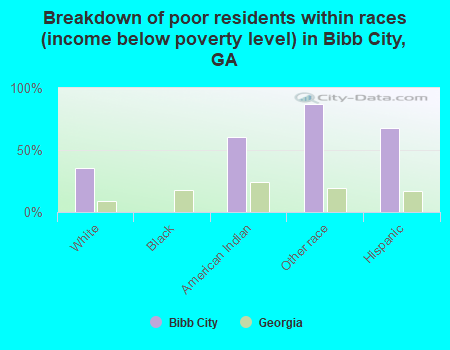 Breakdown of poor residents within races (income below poverty level) in Bibb City, GA