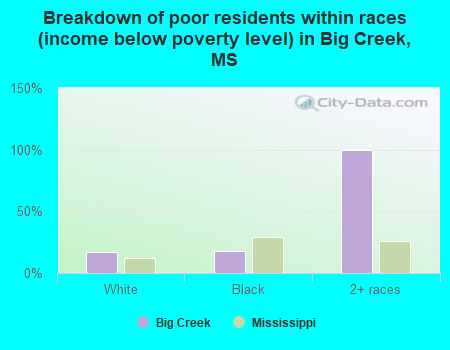 Breakdown of poor residents within races (income below poverty level) in Big Creek, MS