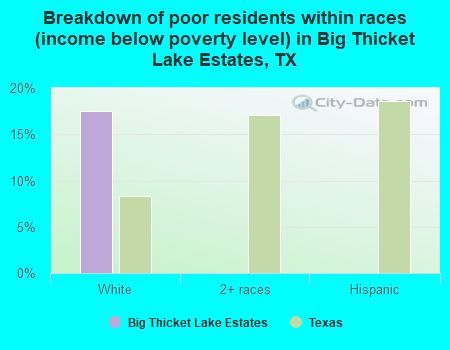 Breakdown of poor residents within races (income below poverty level) in Big Thicket Lake Estates, TX