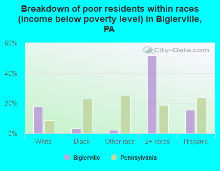 Breakdown of poor residents within races (income below poverty level) in Biglerville, PA