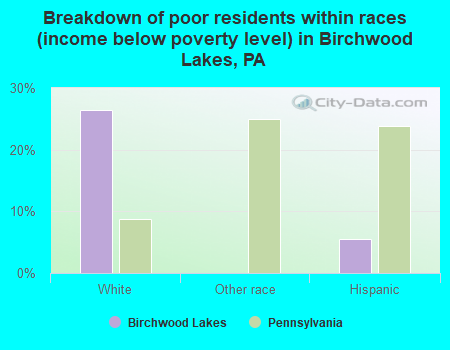 Breakdown of poor residents within races (income below poverty level) in Birchwood Lakes, PA