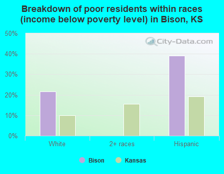 Breakdown of poor residents within races (income below poverty level) in Bison, KS