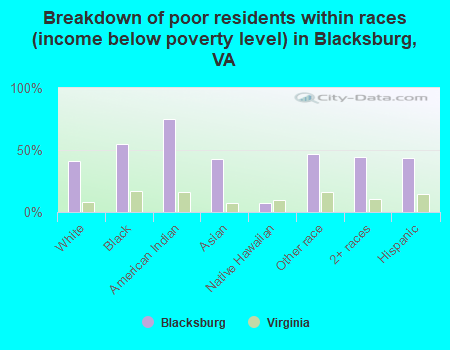 Breakdown of poor residents within races (income below poverty level) in Blacksburg, VA