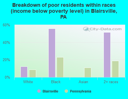 Breakdown of poor residents within races (income below poverty level) in Blairsville, PA