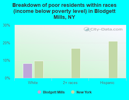 Breakdown of poor residents within races (income below poverty level) in Blodgett Mills, NY