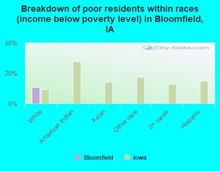 Breakdown of poor residents within races (income below poverty level) in Bloomfield, IA