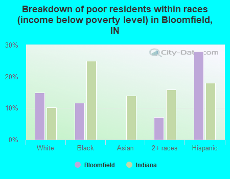Breakdown of poor residents within races (income below poverty level) in Bloomfield, IN