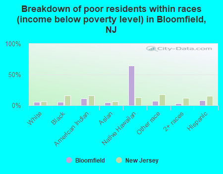 Breakdown of poor residents within races (income below poverty level) in Bloomfield, NJ