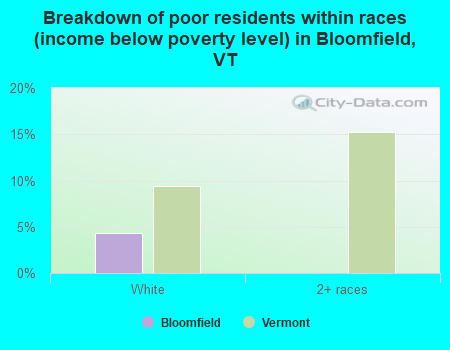 Breakdown of poor residents within races (income below poverty level) in Bloomfield, VT