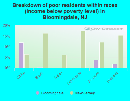 Breakdown of poor residents within races (income below poverty level) in Bloomingdale, NJ