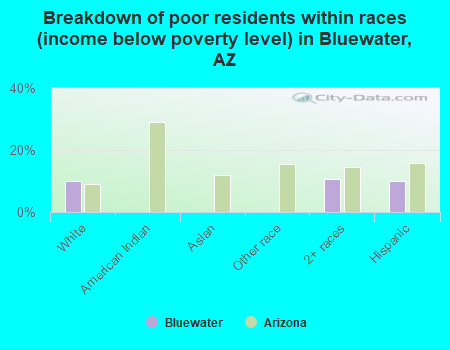 Breakdown of poor residents within races (income below poverty level) in Bluewater, AZ