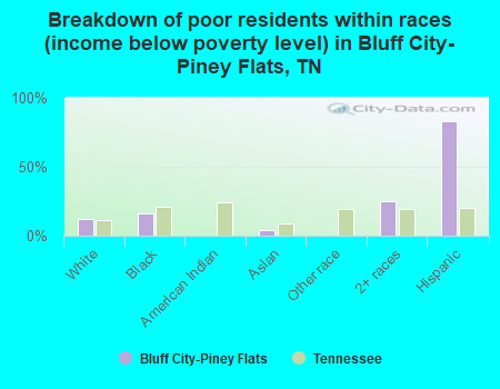 Breakdown of poor residents within races (income below poverty level) in Bluff City-Piney Flats, TN
