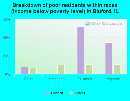 Breakdown of poor residents within races (income below poverty level) in Bluford, IL