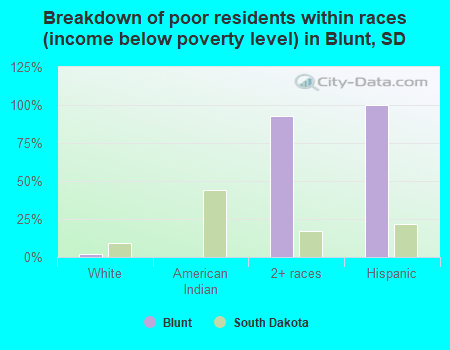 Breakdown of poor residents within races (income below poverty level) in Blunt, SD