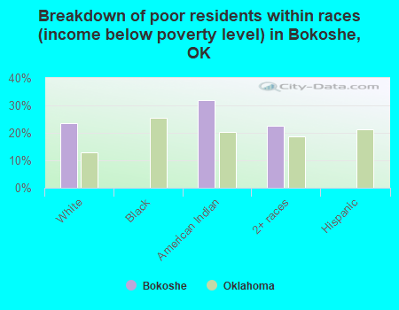 Breakdown of poor residents within races (income below poverty level) in Bokoshe, OK