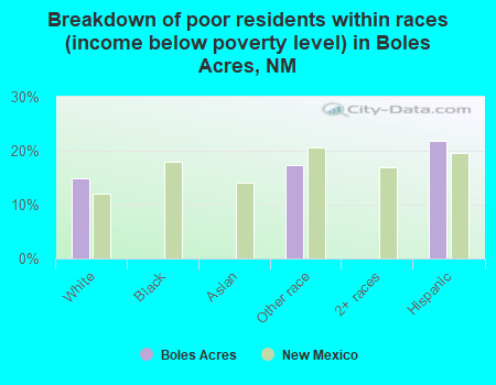 Breakdown of poor residents within races (income below poverty level) in Boles Acres, NM