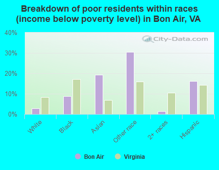 Breakdown of poor residents within races (income below poverty level) in Bon Air, VA