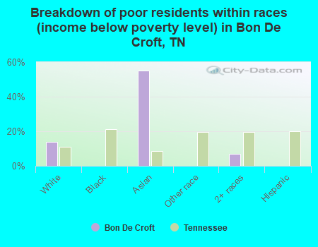 Breakdown of poor residents within races (income below poverty level) in Bon De Croft, TN
