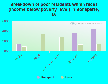 Breakdown of poor residents within races (income below poverty level) in Bonaparte, IA