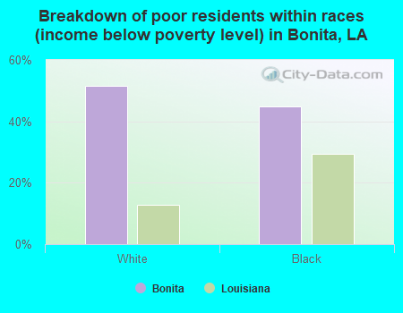 Breakdown of poor residents within races (income below poverty level) in Bonita, LA