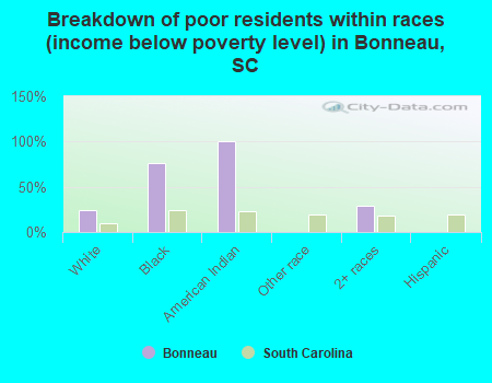 Breakdown of poor residents within races (income below poverty level) in Bonneau, SC