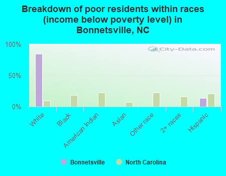Breakdown of poor residents within races (income below poverty level) in Bonnetsville, NC