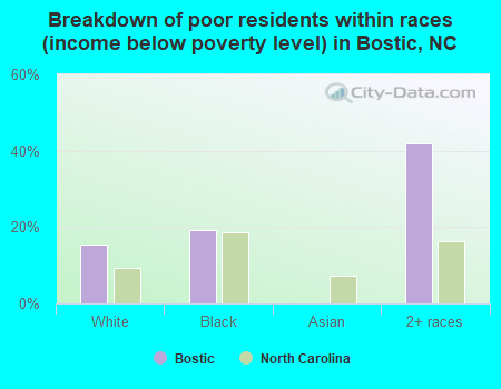 Breakdown of poor residents within races (income below poverty level) in Bostic, NC