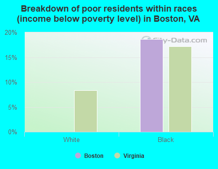 Breakdown of poor residents within races (income below poverty level) in Boston, VA