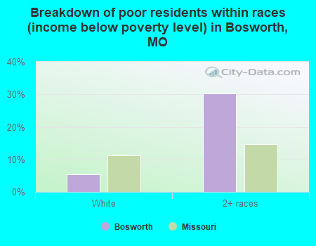 Breakdown of poor residents within races (income below poverty level) in Bosworth, MO