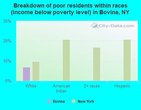 Breakdown of poor residents within races (income below poverty level) in Bovina, NY