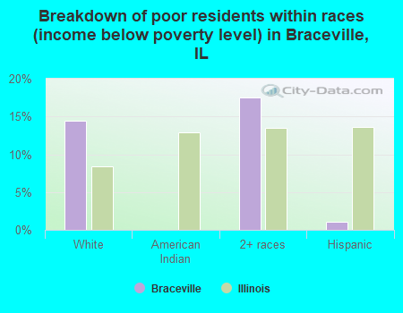 Breakdown of poor residents within races (income below poverty level) in Braceville, IL