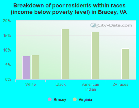 Breakdown of poor residents within races (income below poverty level) in Bracey, VA