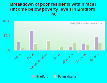 Breakdown of poor residents within races (income below poverty level) in Bradford, PA