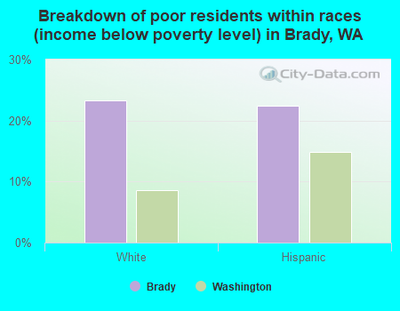 Breakdown of poor residents within races (income below poverty level) in Brady, WA