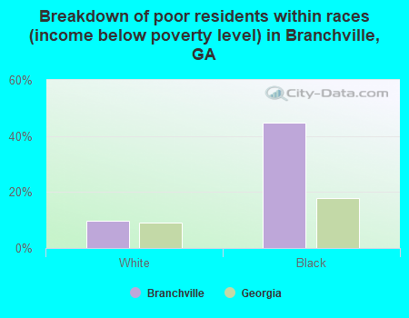 Breakdown of poor residents within races (income below poverty level) in Branchville, GA