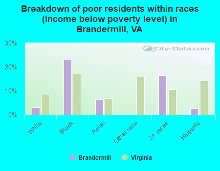 Breakdown of poor residents within races (income below poverty level) in Brandermill, VA