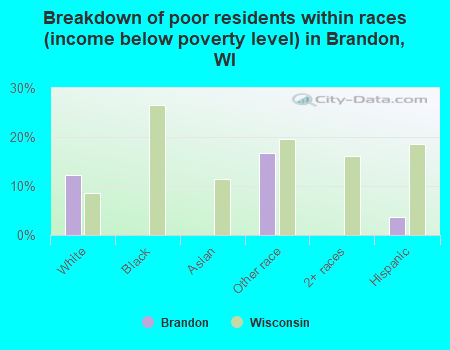 Breakdown of poor residents within races (income below poverty level) in Brandon, WI