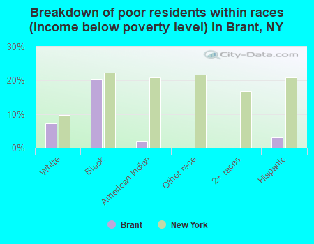 Breakdown of poor residents within races (income below poverty level) in Brant, NY