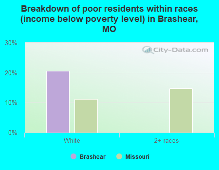Breakdown of poor residents within races (income below poverty level) in Brashear, MO