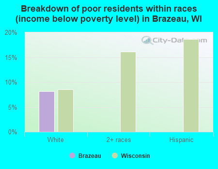 Breakdown of poor residents within races (income below poverty level) in Brazeau, WI