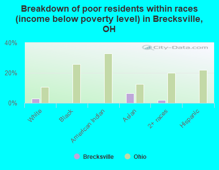 Breakdown of poor residents within races (income below poverty level) in Brecksville, OH