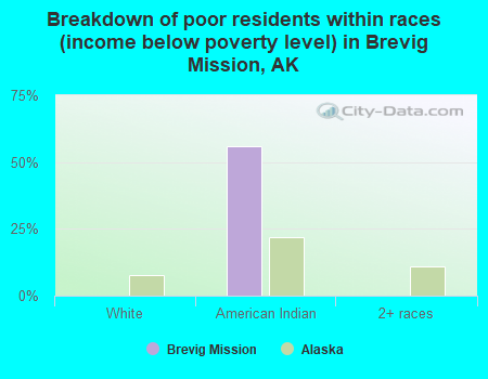 Breakdown of poor residents within races (income below poverty level) in Brevig Mission, AK