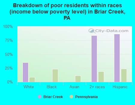 Breakdown of poor residents within races (income below poverty level) in Briar Creek, PA