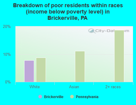 Breakdown of poor residents within races (income below poverty level) in Brickerville, PA