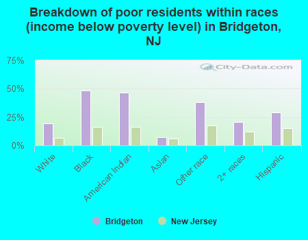 Breakdown of poor residents within races (income below poverty level) in Bridgeton, NJ