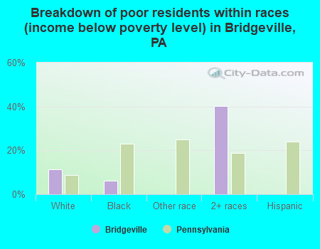 Breakdown of poor residents within races (income below poverty level) in Bridgeville, PA